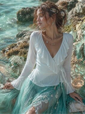 Cotton On Romantic Surplice Wrap Blouse | Fairycore Top | Elevated Neutral
